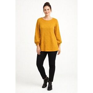 W5 Textured Dot Top Women's 2XL Puff Sleeve Mustard Yellow Teacher Office Comfy